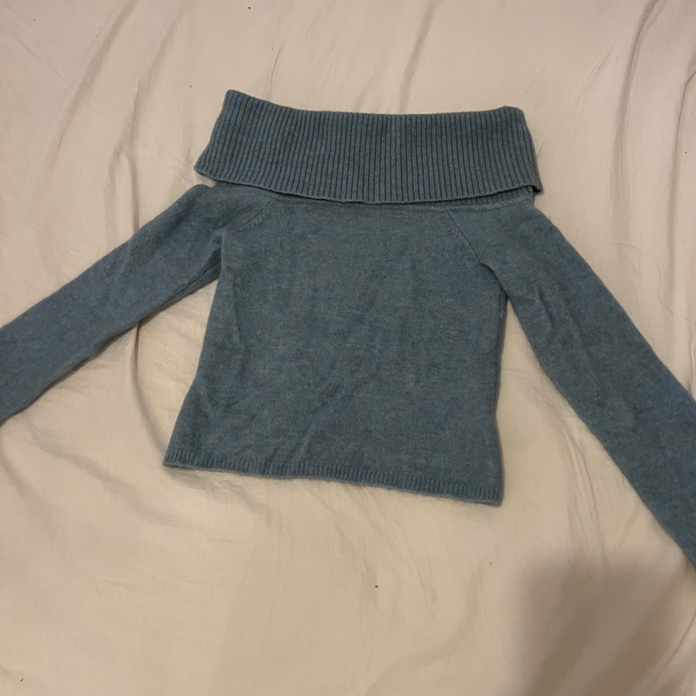 Babaton Off-Shoulder Baby Blue Sweater